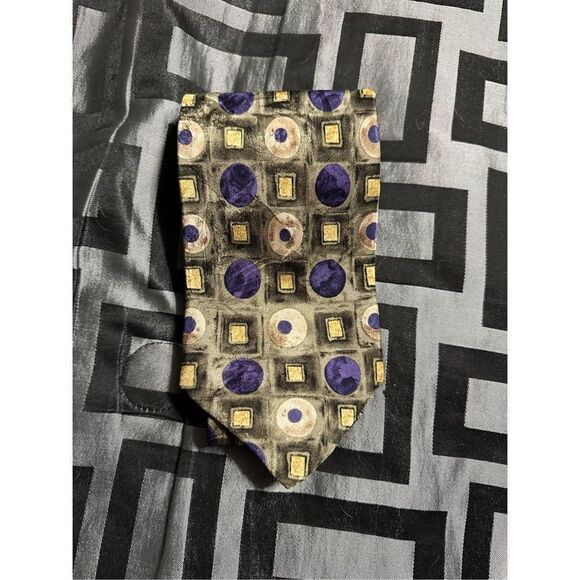 Irvine Park Other - Irvine Park Olive/Blue/Creame Square & Circles detailing neck Tie‬ 100% Silk Gre